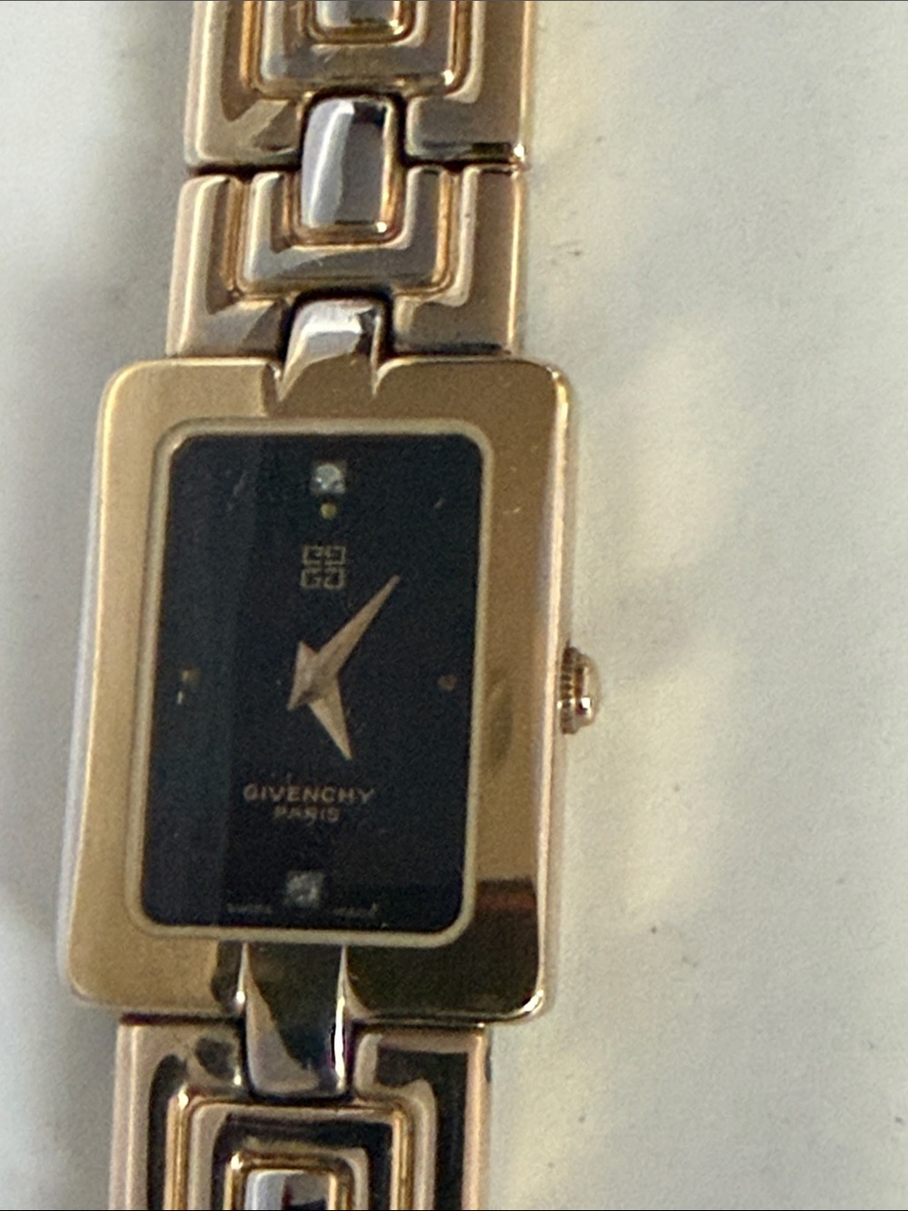 Givenchy Gold-Tone Rectangular Watch with Black Dial